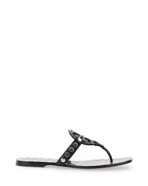 Tory Burch Black Thong Sandals With Logo And Studs