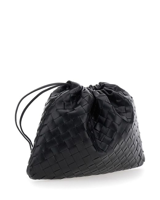 Bottega Veneta Black Shoulder Bag With Drawstring Closure And All-Over Intrecciato Motif
