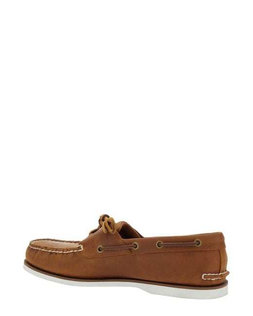 Timberland Brown Loafers With Bow Detail On The Front And Embossed Logo On The Side for men