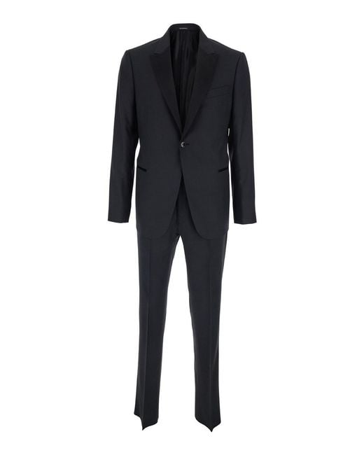 Emporio Armani Black Suit With Peak Lapel, Satin for men