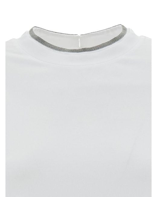 Brunello Cucinelli White T-Shirt With Monile Detail