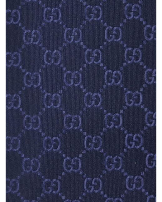 Gucci Blue Logo-Jacquard Silk Tie for men