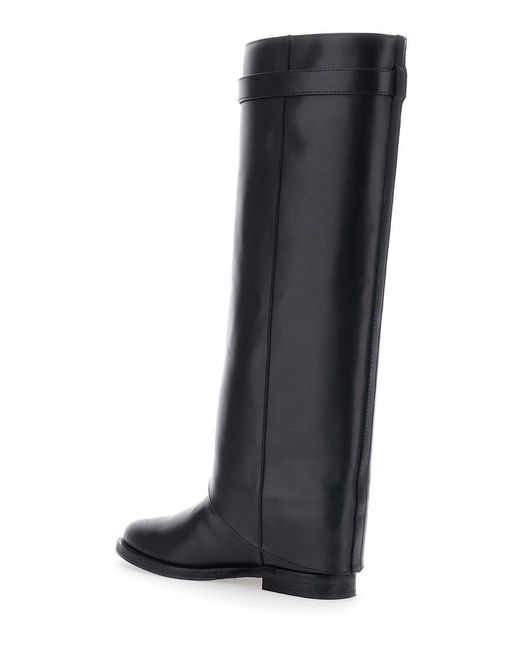 Via Roma 15 Black Boot With Cuff And Lock Detail