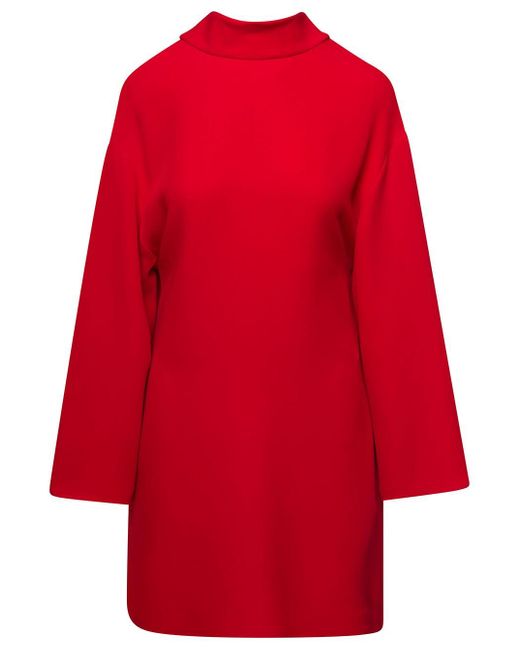 Valentino Garavani Red Mini Dress With Crewneck And Bow Detail At The Back In Silk Woman