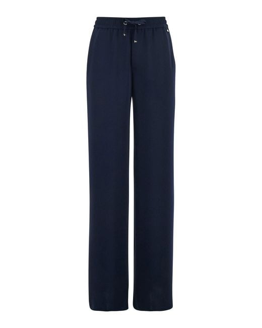 Herno Blue Pants With Drawstring Elastic Waist And Logo Plaque On The Drawstring