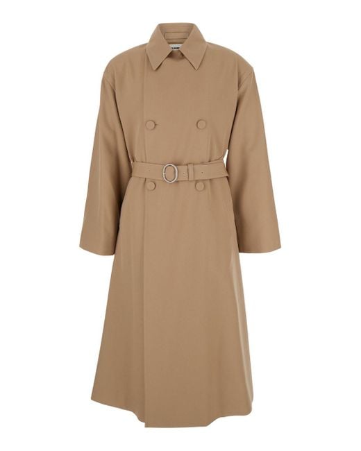 Trench Doppiopetto Con Cintura di Jil Sander in Natural da Uomo