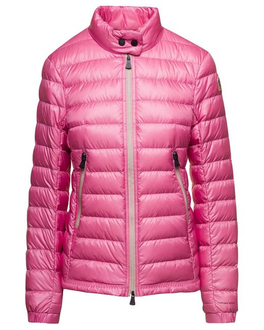3 MONCLER GRENOBLE Pink 'Walibi' Down Jacket With Logo Patch