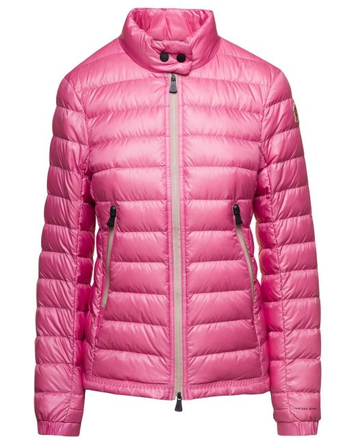 Moncler Pink 'Walibi' Down Jacket With Logo Patch