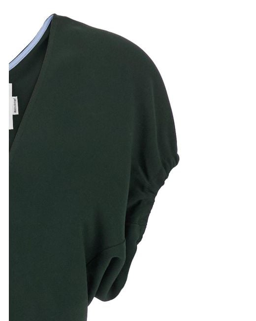 Abito Midi Con Maniche Corte Con Ruches E Scollo A V di Victoria Beckham in Green