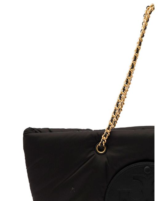 Tory Burch 'ella' Black Tote Bag With Tonal Logo Patch In Recycled Featherweight Polyester Woman