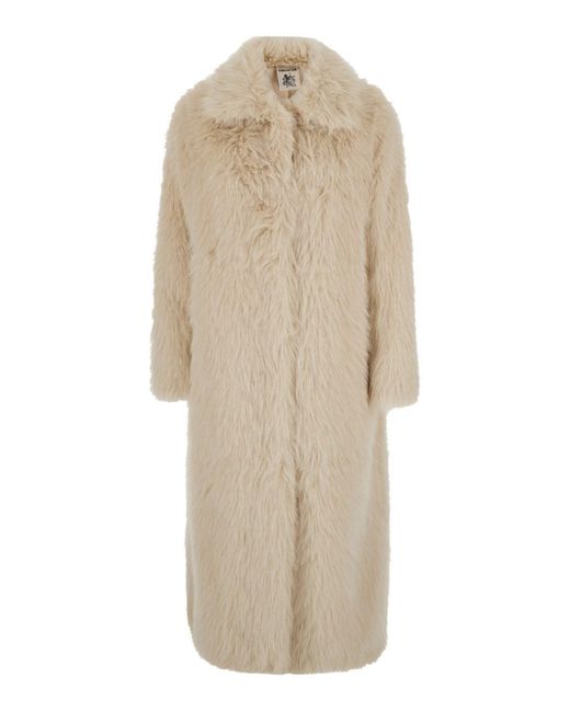 Semicouture Natural Shearling Coat With Notched Revers And Concealed Fro