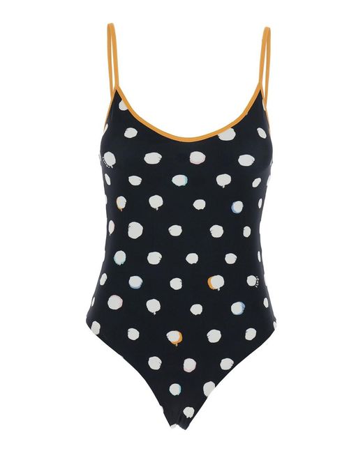 Fendi Blue And One-Piece Swimsuit Reversible With Thin Straps An