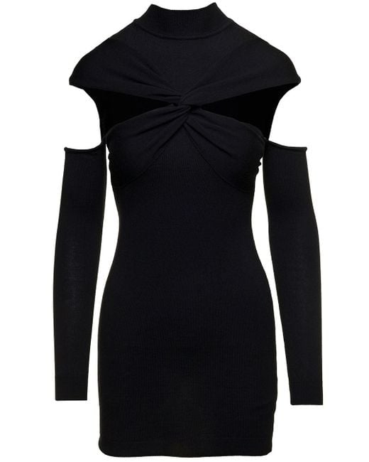 Coperni Black Mini Dress With Mock Neck And Twisted Cut-Out