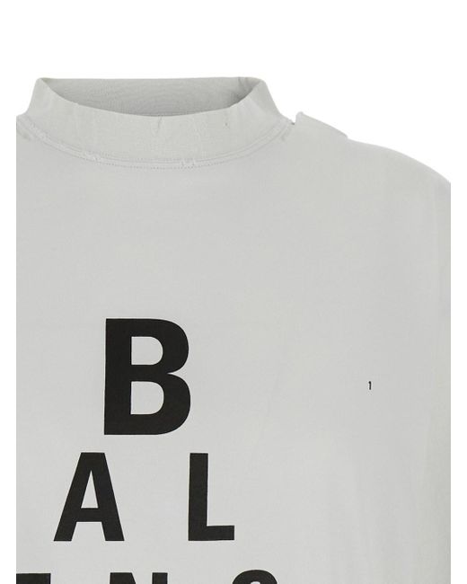 Balenciaga White T-Shirt With Logo Printed On The Front And Torn Detai