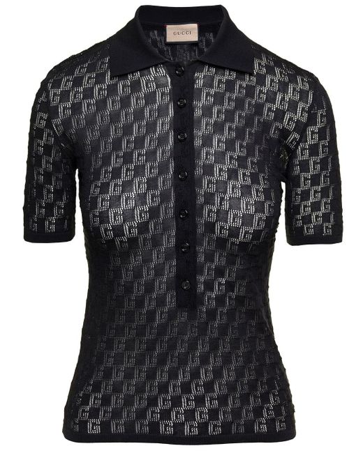 Gucci Black Logo Cotton And Silk Polo Shirt