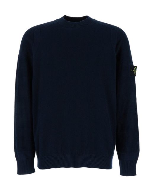 Stone Island Blue Crew Neck Sweater With Logo Application for men