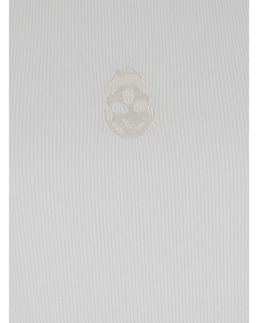 McQueen Gray Top With Upside Down Skull Embroidery On The Front for men