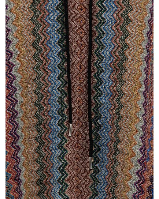 Missoni Multicolor Hooded Poncho With Zigzag Motif In Viscose Blend Woman