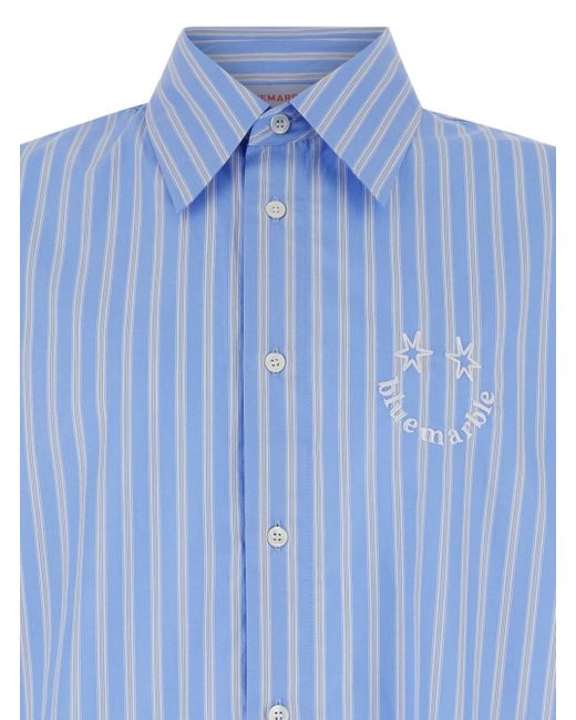 Bluemarble Blue Smiley Stripe Popelin Shirt for men