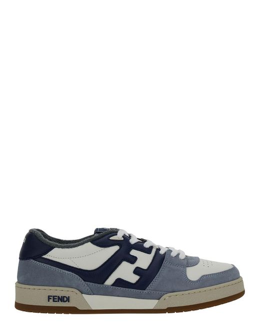 Fendi 'match' Blue And Light Blue Color-block Low-top Sneakers In Suede for men