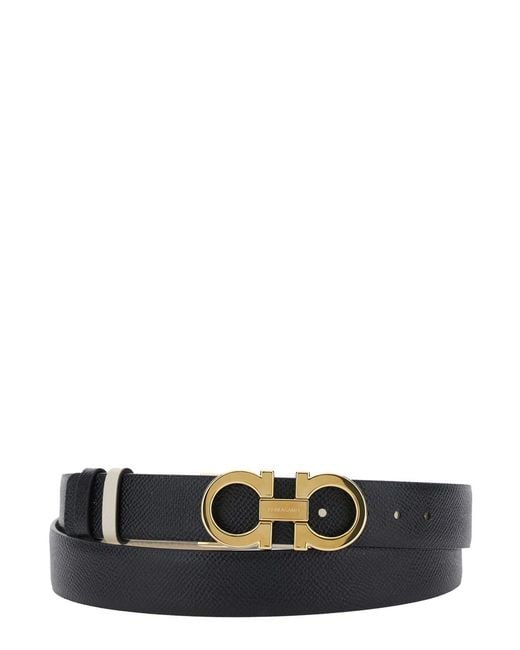 Ferragamo White Belt With Gancini Buckle With Logo Lettering