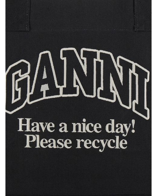 Ganni Black Large Easy Shopper Contrasted Logo