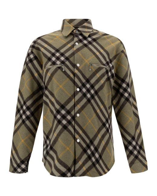 Burberry Gray Shirt With Classic Collar And Check Print