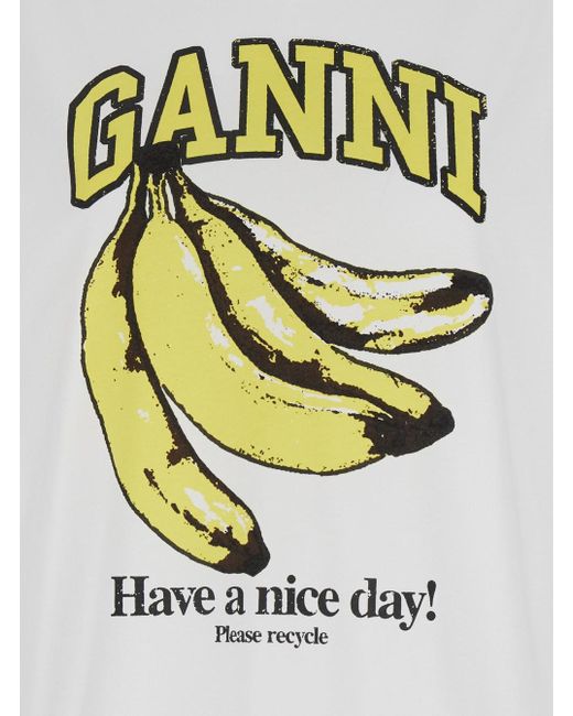 T-Shirt Basic Con Stampa Logo Banana Bianca di Ganni in Gray