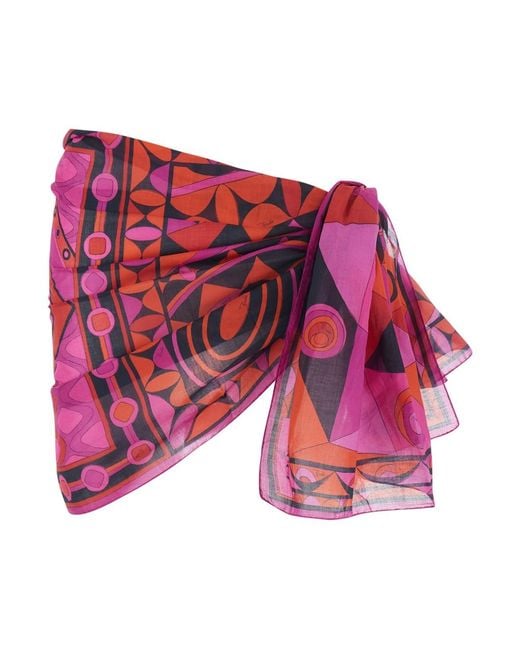 Emilio Pucci Orange Sarong Fuchsia With Fringes