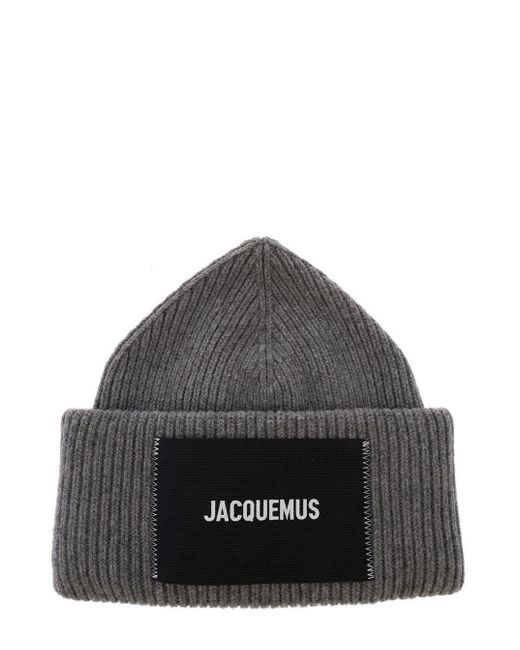 Jacquemus Gray 'le Bonnet' Ribbed Beanie With Turn-up Brim In Wool Man for men