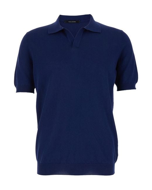 Tagliatore Blue Polo Shirt With Wide Collar for men