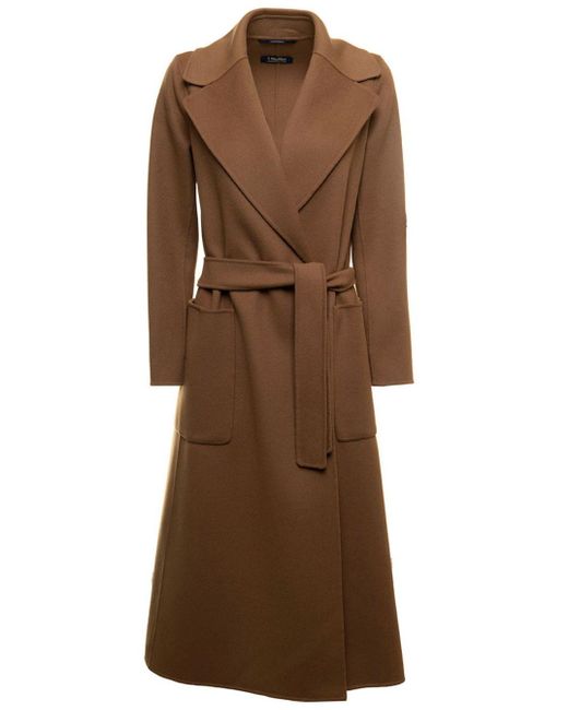 Max Mara Wool Paolore Belted Long Coat in Brown | Lyst UK