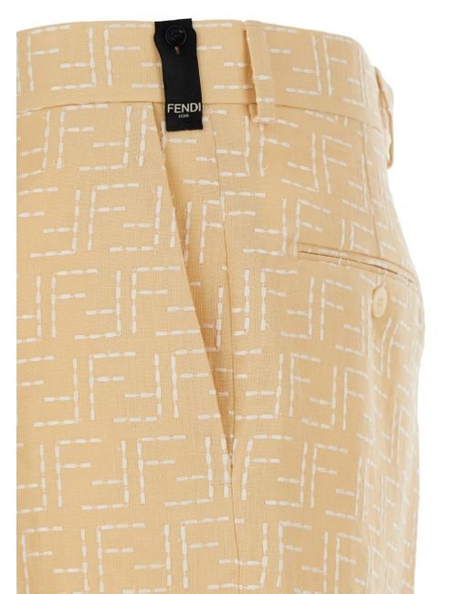 Pantalone Con Passanti Per Cintura E Motivo Ff All-Over di Fendi in Natural da Uomo