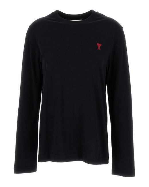 AMI Black Long Sleeve T-shirt With Adc Embroidery In Cotton Woman