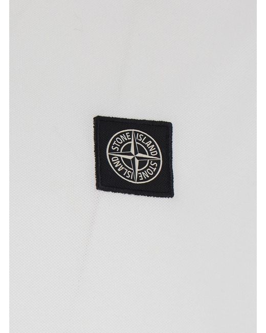 Stone Island White Polo Shirt With Classic Collar And Logo Patch On The Front for men