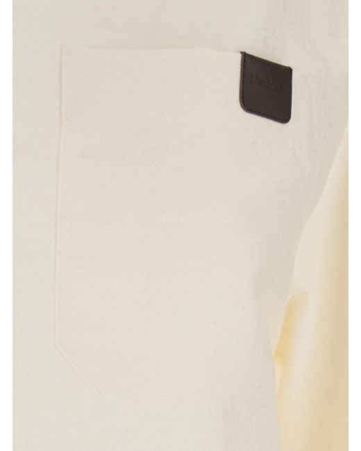 Max Mara White 'Osiride' Shirt With V-Neck And Logo Patch On The Front