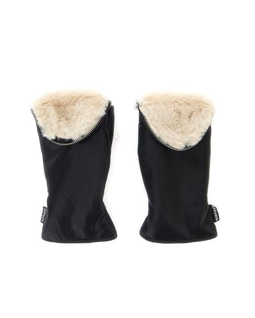 Apparis Black Noa Gloves With Zip And Synthetic Fur Lining