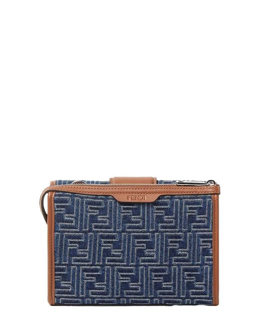 Fendi Blue 'Baguette Double' Crossbody Bag With Magnetic Ff Closure And All-Over Motif for men