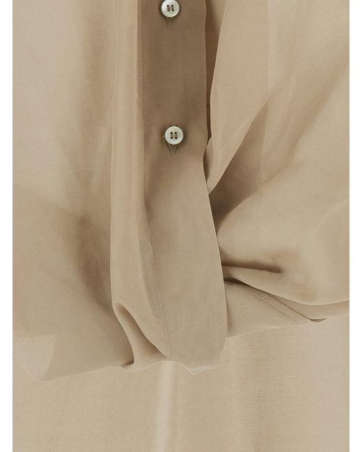 Brunello Cucinelli Natural Shirt With Classic Collar And Monil Detail On The Collar