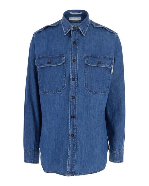Roy Rogers Blue Military Shirt 'R.R.Eva Herzigova' With Classic Colla