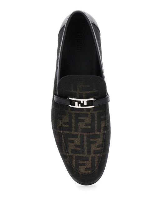 Fendi Black 'O Lock' Loafers With Logo Plaque Detai And All-Over Ff Mo for men