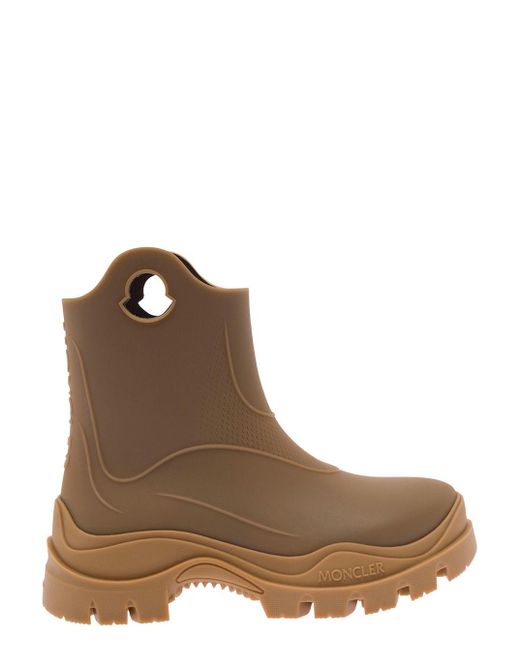 Moncler Brown 'misty' Rain Akle Boots With Cut-out Detail In Waterproof Rubber