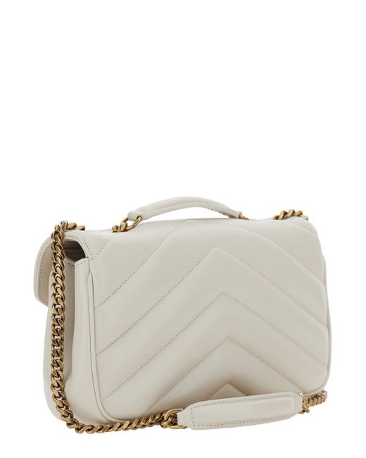 Saint Laurent Gray 'Loulou Small' Shoulder Bag With Front Logo Plaque