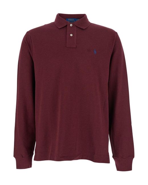 Polo "Custom Slim Fit" Con Colletto Classico E Ricam di Polo Ralph Lauren in Red da Uomo