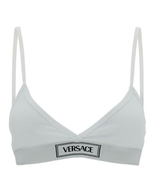 Versace Gray Sports Bra With Logo Embroidery