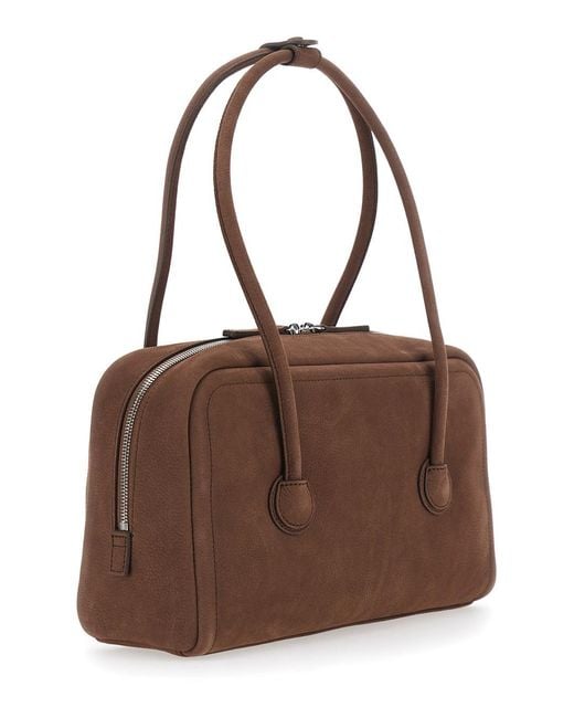 MARGE SHERWOOD Brown 'Soft Boston' Small Shoulder Bag With Two Top Hand
