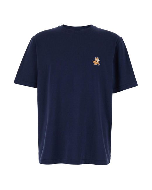 Maison Kitsuné Blue T-Shirt With Logo Detail for men