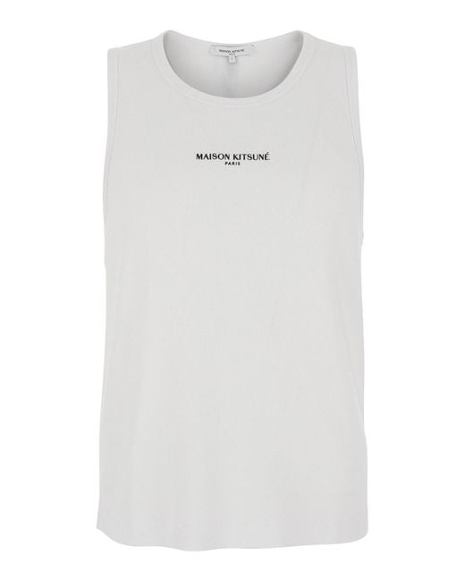 Maison Kitsuné White Paris Ribbed Tank Top Round Neck With Details for men