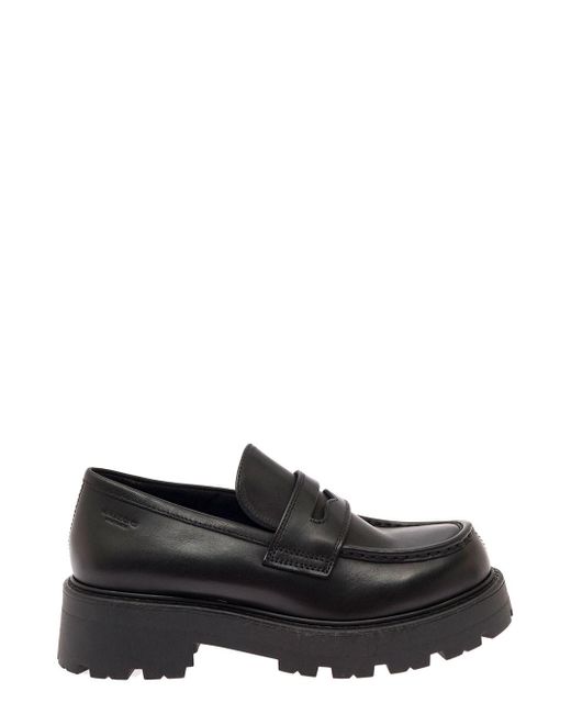 Vagabond Black 'cosmo 2.0' Chunky Leather Loafer With Platform Woman