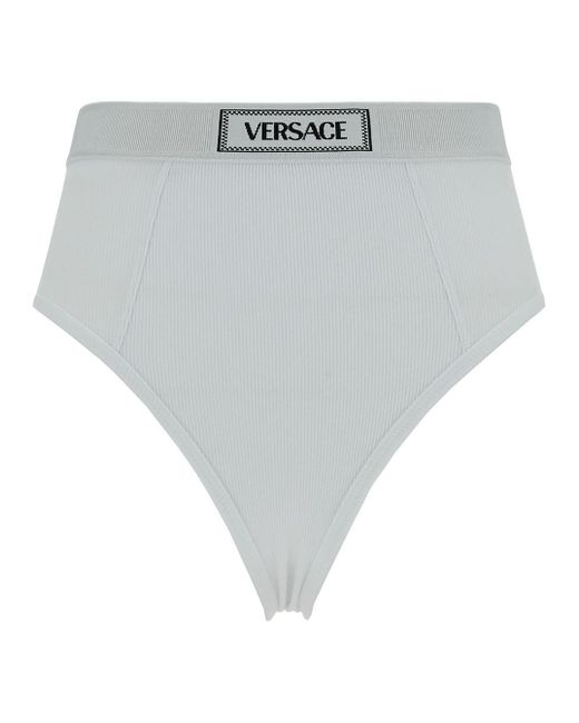 Versace Gray Ribbed High-Waisted Underwear With Logo Detail